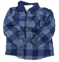 Modrá kockovaná menšestrová zateplená košeľová bunda Tu