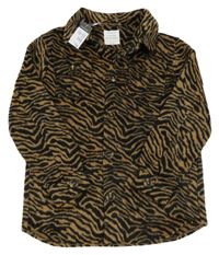 Nové - Hnědo-černá pruhovaná vlněná košilová bunda Primark