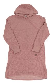 Růžové puntíkaté teplákové šaty s kapucí Yigga