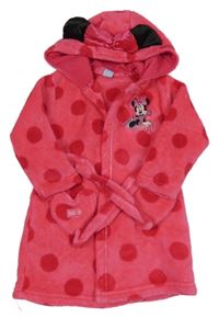 Fuchsiový plyšový bodkovaná ý župan s Minnie a kapucňou Disney