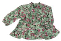 Zeleno-fialové květované žebrované šaty 