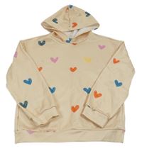 Béžová mikina so srdiečkami a kapucňou Shein