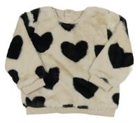 Smetanovo-čierna kožušinová mikina so srdiečkami Nutmeg