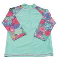 Tyrkysovo-barevné UV triko se vzorovanými rukávy Monsoon