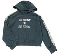 Tmavošedo-biela crop mikina s nápismi a kapucňou Ergeenomixx