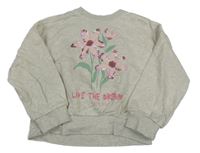 Šedo-béžová melírovaná crop mikina s květy John Lewis