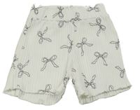 Biele rebrované elastické kraťasy s mašličkami