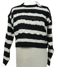 Nové - Dámský černo-bílý pruhovaný ažurový crop svetr Primark 