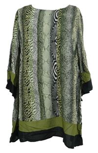Dámska olivovo-čierna vzorovaná tunika
