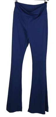 Dámské modré žebrované zvonové kalhoty 