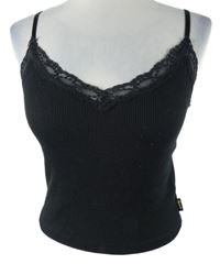 Dámsky čierny rebrovaný crop top s čipkou Superdry