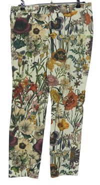 Dámske smotanové kvetované crop nohavice Zara