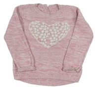Ružovo-biely melírovaný sveter s čipkou Matalan