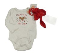Nové- 2set- bílé body se srnkou+ červený čelenka LC Waikiki