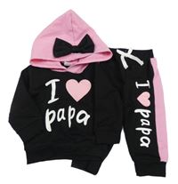 2set- Černo-růžová lehká mikina s nápisem a kapucí+ tepláky