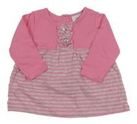 Ružovo-sivé pruhované bavlnené šaty Topomini