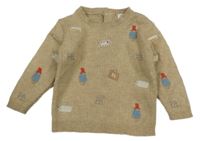 Béžový sveter s obrázkami M&S