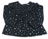 Černá manšestrová halenka s hvězdami a volánkem Tu