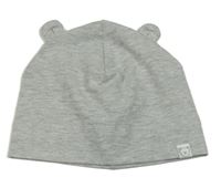 Světlešedá melírovaná bavlněná čepice s oušky