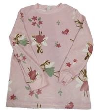 Svetloružové plyšové tričko s vílami a kvietkami Topolino