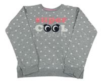 Sivo-ružovo-biela mikina s bodkami a nápisom COOL CLUB