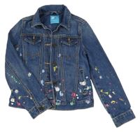 Modrá riflová bunda se skvrnami a nápisem GAP