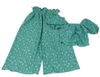 2 set - tmavozelený crop top s květinami + tmavozelené kalhoty s květinami George