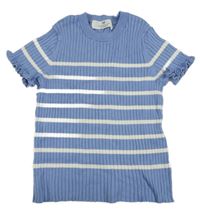 Světlemodro-bílé úpletové žebrované pruhované triko H&M