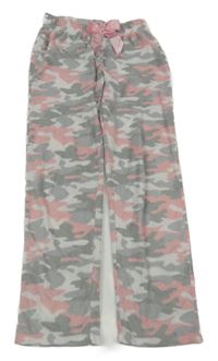 Ružovo-sivé army fleecové tepláky s mašlou