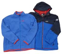 3v1 - Modrá funkčná bunda + fleecová mikina s logom Jack Wolfskin