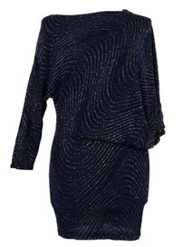 Dámske tmavomodro-strieborné spoločenské asymetrické šaty Cameo