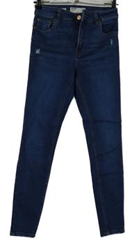 Dámské tmavomodré rifle s prošoupáním Bershka 