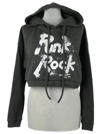 Dámska sivá crop mikina s nápisom a kapucňou