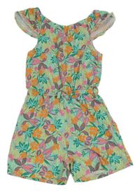 Zelený bavlněný květovaný kraťasový overal Primark