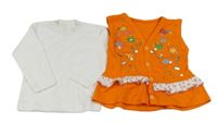 2set - Oranžová vesta s vtáčky a flitry + biele tričko