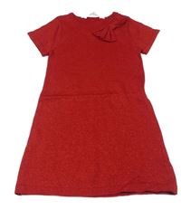 Červené trblietavé pletené šaty s mašlou H&M