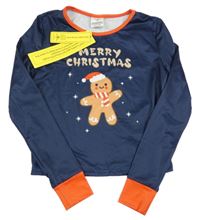 Nové - Tmavomodré crop triko s perníčkem 