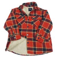 Červeno-tmavomodro-béžová kostkovaná košilová zateplená bunda Next