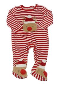 Červeno-bílý pruhovaný sametový overal se soby F&F