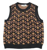 Čierno-ružová vlnená vesta s kvietkami H&M