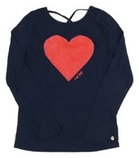 Tmavomodré triko s kožešinovým srdcem Tom Tailor