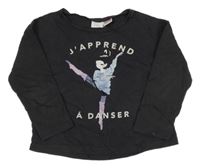 Antracitové tričko s nápisom a tanečnicí Zara