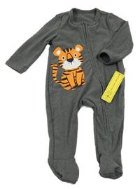 Nové - tmavosivý fleecový overal s tigrom Cozy Cub