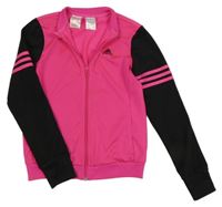 Neonově růžovo-černá sportovní propínací mikina s logem Adidas