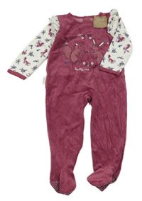 Nové - Vínovo-bílý sametový overal se zvířátky 