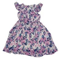 Bielo-fialovo-tmavomodré kvetované žoržetové šaty C&A