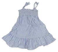 Bielo-modré pruhované plátenné žabičkové šaty Primark
