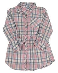 Světlerůžovo-bílo-modrá kostkovaná flanelová halenková tunika Primark