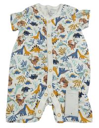 Bílý kraťasový overal s dinosaury Mothercare