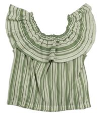 Olivovo-smotanový pruhovaný skladaný crop top zn. Kensie